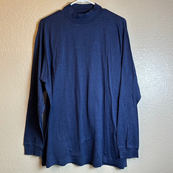 Pronto Uomo Other - Pronto Uomo Mock Neck Long Sleeve T Shirt 100% Mercerized Cotton Navy Blue SZ M